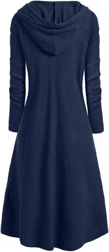 Vista 2 de Vestido gótico negro para mujer, vestido con capucha para mujer, talla grande, ropa gótica steampunk, vestidos con capucha