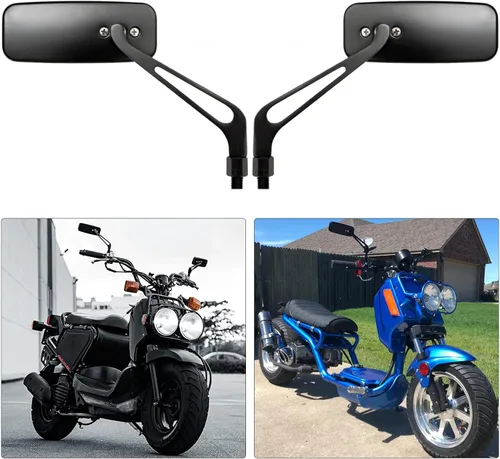 Vista 3 de Black Rectangle Motorcycle Bobber espejos para motocicleta cruiser chopper con humo azul 8 mm-10 mm, Negro