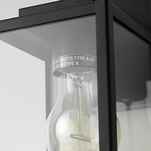Vista 8 de mirrea Aplique de pared clásico de 7 pulgadas para exteriores, 1 luz en negro mate, marco de metal rectangular y pantalla de vidrio transparente