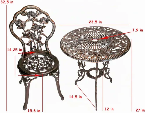 Vista 2 de Oakland Living Juego de 3 piezas Rose Bistro con mesa superior de aluminio fundido de 23.5 pulgadas Bronce antiguo