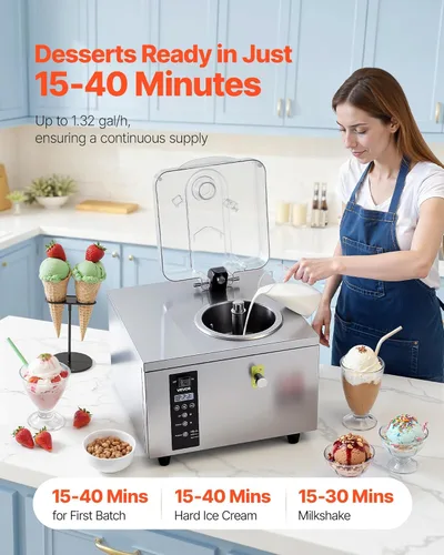 Vista 2 de VEVOR Máquina comercial de helado duro, 500 W, 1.32 galones/hora, heladera de gelato duro con cilindro de acero inoxidable 304 de 2.8 L, panel LED