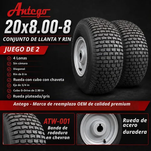 Vista 8 de Antego 20x8.00-8 Conjunto de neumáticos y ruedas para Husqvarna/Poulan, cantidad individual: 1