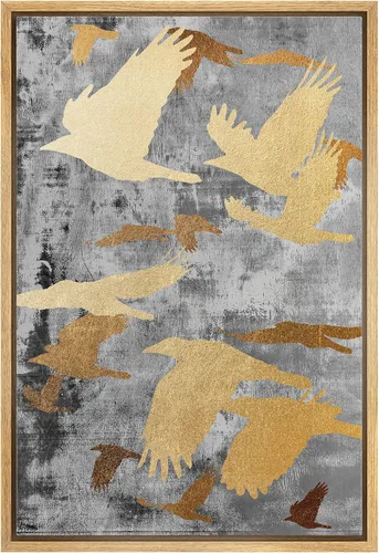 Vista 19 de NWT Impresión en lienzo enmarcado para pared, acuarela, grullas, pájaros volando, naturaleza salvaje, ilustraciones de arte moderno decorativo