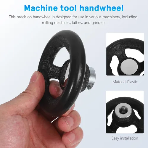Vista 3 de Black Plastic Steel Machine Handwheel with Revolving Handle for Tools Replaceable Ergonomic Grip, Smooth Accurate Adjustments, Suitable for