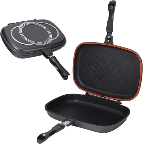 Vista 8 de Sartén abatible de doble cara para parrilla, utensilios de cocina, utensilios de cocina, sartén antiadherente, sartén de doble cara para uso