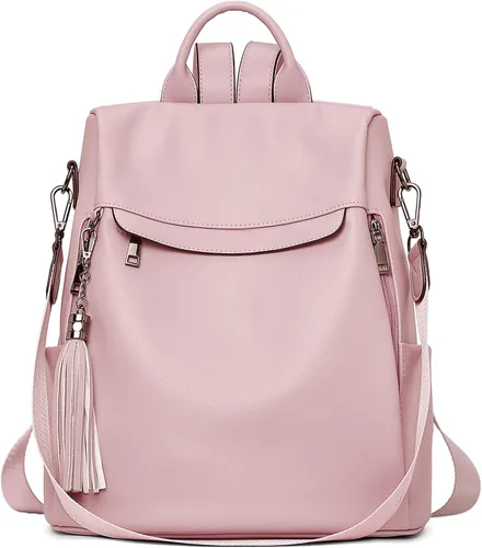 Vista 20 de Bromen - Mochila tipo bolso de mano de piel antirrobo para mujer a la moda, Beige floral, L