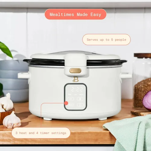 Vista 2 de Olla de cocción lenta programable de 4 cuartos con tapa con bisagras, pantalla táctil, múltiples ajustes de calor, ideal para comidas familiares