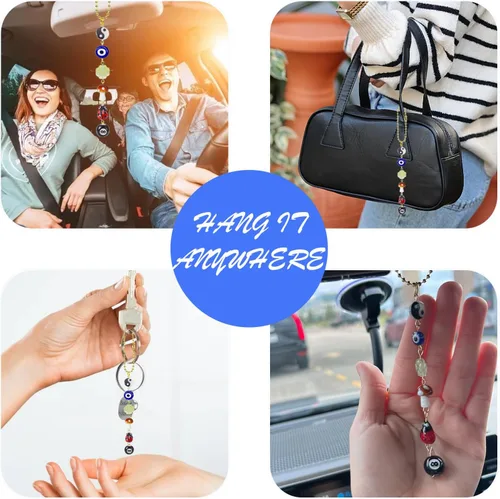 Vista 5 de Agromusk - Adorno colgante de coche con ojo malvado, amuleto de días de buena suerte para coche, colgante de 8 bolas con hongo y trébol de cuatro