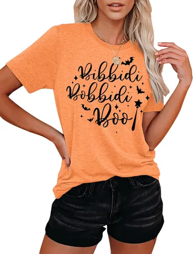 Vista 2 de Bibbidi Bobbidi Boo - Camiseta para mujer, linda camiseta de Halloween divertida con estampado de letras, camisetas casuales para vacaciones