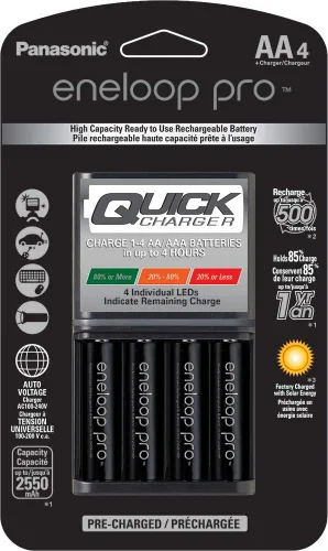 Vista 2 de Eneloop Panasonic K-KJ55KHC4BA Cargador de batería rápido avanzado de 4 horas con 4AA pro baterías recargables y Panasonic BK-3HCCA4BA pro AA