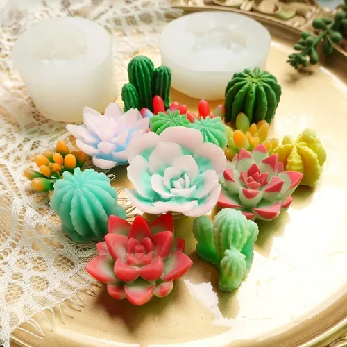 Vista 5 de Funshowcase Juego de moldes de silicona para cactus y plantas suculentas para resina epoxi, jabón, vela, cera, polímero, arcilla, yeso, fondant