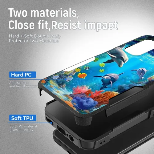 Vista 371 de Funda para Galaxy A14 5G, resistente de doble capa híbrida de policarbonato duro, goma suave, a prueba de golpes, funda protectora resistente