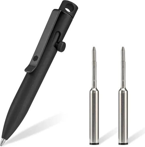Vista 14 de KeyUnity KP01BK Bolt Action EDC Pen con clip, bolígrafo de bolsillo de titanio para transporte diario (negro)