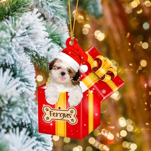Vista 59 de Adorno de Navidad personalizado de Akita Inu, nombre personalizado Akita Inu para árbol de Navidad, en caja de regalo roja