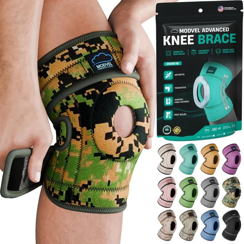 Vista 19 de Modvel ELITE - Rodillera para hombres y mujeres, almohadillas de gel para rótula y estabilizadores laterales para ACL, recuperación de desgarro