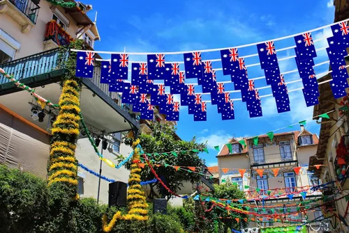 Vista 5 de Bandera Colgante de Banderines Australianos, Pequeña Mini Guirnalda de Banderitas Australianas, Decoración Nacional del País para Escuela, Fiesta