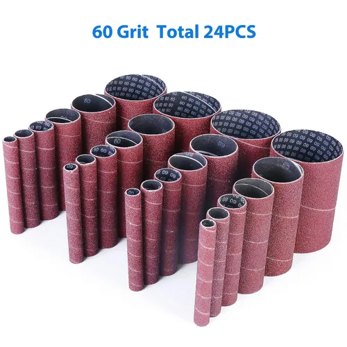 Vista 2 de LotFancy 24 piezas de fundas para lijadora de husillo, fundas de lijado de grano 60, abrasivo de óxido de aluminio, longitud de 4-1/2”, 4 piezas