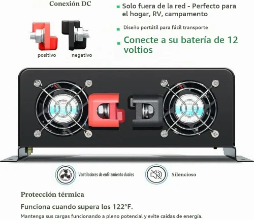 Vista 3 de Inversor de corriente de onda sinusoidal pura de 5000 W, 12 V CC a 120 VCA, 10 KW, arranque suave integrado, 2 salidas de CA duales, puerto USB
