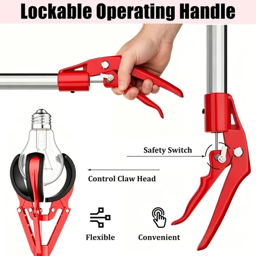 Vista 3 de Extend a Reach Light Bulb Changer Attachment, Handheld Light Bulb Changer Pole with Lockable Handle, Retractable Hanger Pole for