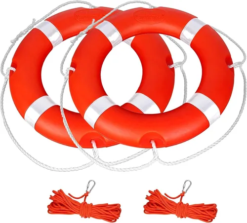 Vista 12 de Anillo salvavidas para la seguridad de la navegación, anillos de seguridad para barcos de 23 y 28 pulgadas con tira reflectante y líneas de agarre