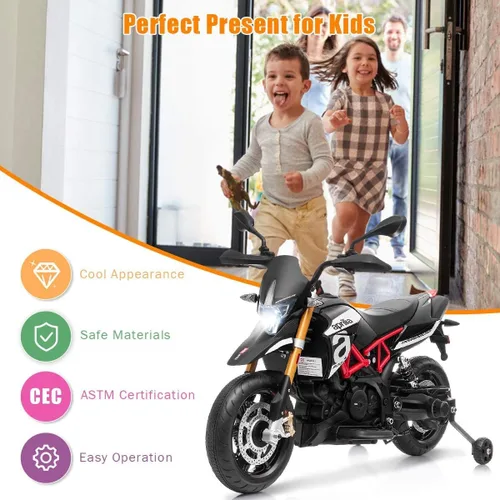Vista 9 de OLAKIDS Aprilia - Motocicleta de 12 V para niños, motor eléctrico con licencia de Aprilia con ruedas de entrenamiento, suspensión de resorte