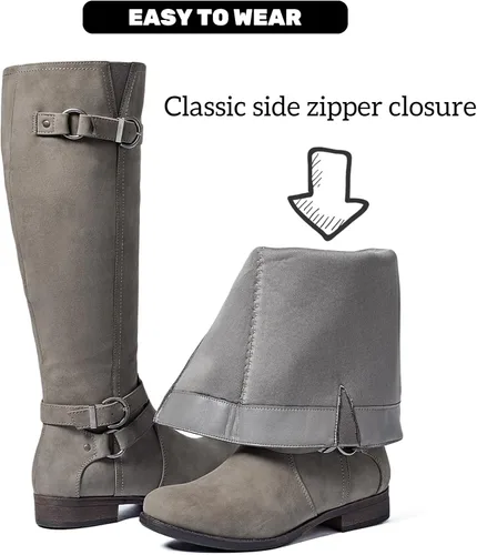 Vista 2 de Botas altas hasta la rodilla para mujer, elegantes y cómodas, con punta redonda, cierre de cremallera lateral, para otoño e invierno para mujer