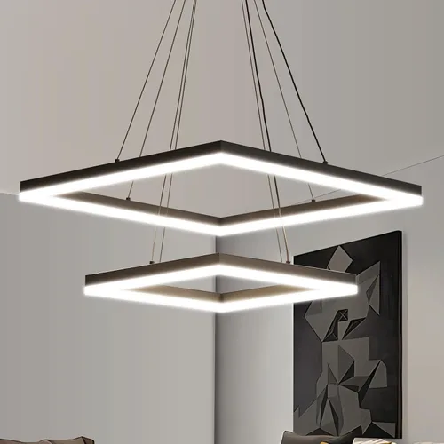 Vista 11 de Candelabros modernos para sala de estar, 2 anillos rectángulos, lámpara colgante de isla de cocina, lámpara LED regulable para comedor y dormitorio