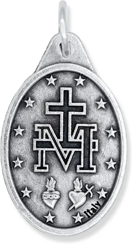 Vista 4 de Caritas et Fides Paquete de 5 colgantes de medalla milagrosa de 1 pulgada de plata oxidada azul milagrosa colgante para collar, medallas