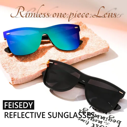 Vista 6 de FEISEDY Gafas de sol reflexivas de una pieza sin montura de moda con lentes de sol reflectantes B4114