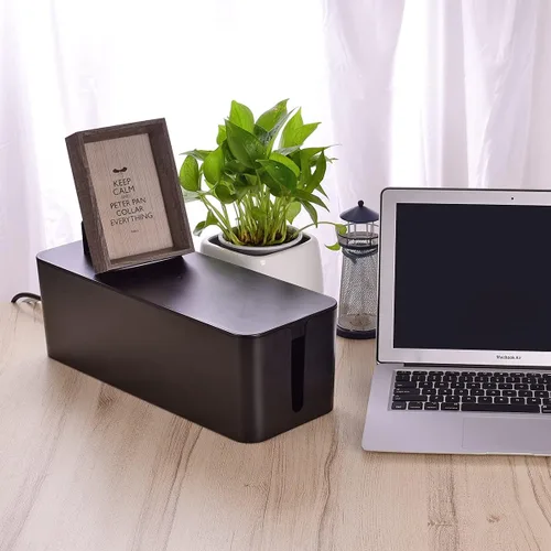 Vista 7 de Caja organizadora de cables, caja organizadora de cables grande para ocultar la regleta de alimentación y debajo del escritorio, organizador de Negro