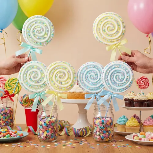 Vista 3 de JellyArch 6 piezas de 16 pulgadas grandes decoraciones de fiesta de caramelos gigantes de piruleta con palos para árbol de Navidad, piruleta pastel