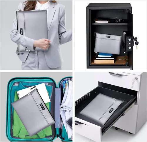Vista 3 de ENGPOW Bolsas de documentos ignífugas, sin picazón, bolsa de dinero ignífuga, 13.4 x 10.2 pulgadas, dos bolsillos ignífugos, almacenamiento