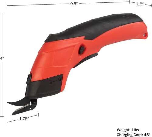 Vista 3 de Stalwart - Tijeras eléctricas inalámbricas, cortador multiusos de tela, cuero, alfombra o cartón con 2 cuchillas y batería recargable de 3.6 V (rojo)