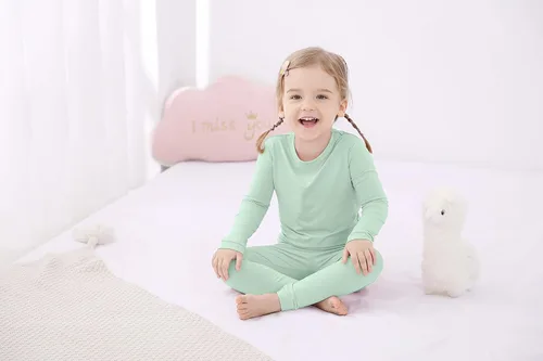 Vista 5 de GUISBY Conjunto de pijama de rayón hecho de bambú, para niños y niñas, ropa de dormir de ajuste cómodo para uso diario, conjunto de 2 piezas