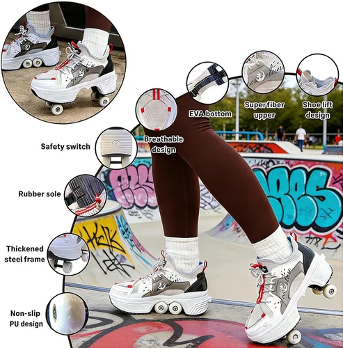 Vista 7 de 2-in-1 Roller Skates with Retractable 4 Wheels and Pop-Out Design Deformation Sneakers for Outdoor Sports Activities Unisex Adjustable Shoes