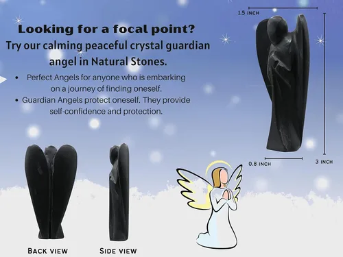 Vista 2 de Figura de ángel de cristal Shungite, ángel de la guarda de 3 pulgadas, figuras de ángeles, cristales curativos y piedras curativas