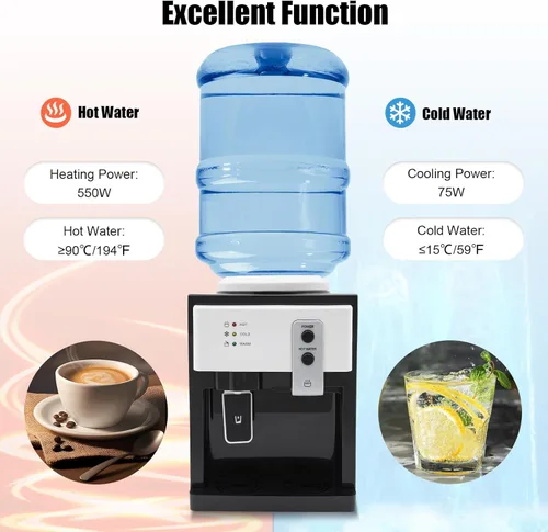 Vista 3 de LYNICESHOP Dispensador de agua de encimera de carga superior, dispensador de agua fría caliente de 5 galones, dispensador de agua fría