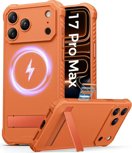 Vista 13 de ASAFCASE - Funda para iPhone 17 Pro con soporte, compatible con MagSafe, color negro Camera Control Button, Military Grade Shockproof, Full Camera