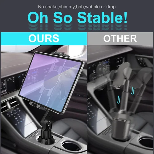 Vista 7 de Soporte para tablet con portavasos para coche, soporte ajustable de 360° de 15" de largo con 2 brazos para iPad Pro 12.9/11/10.5/9.7/Air/Mini 6/5/4