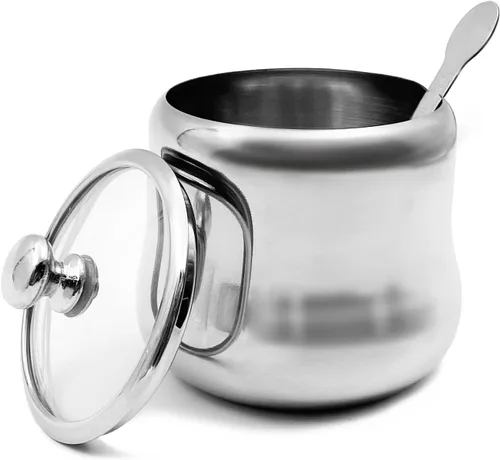 Vista 9 de Tarro de Azúcar de Acero Inoxidable de 300ml con Tapa y Cuchara 10 OZ Tarro de Condimentos para Café, Recipiente de Especias con Tapa y Cuchara