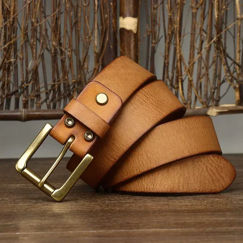 Vista 3 de HAORUN Men Leather Belt with Single Prong Buckle 1.5" Width for Jeans Pants