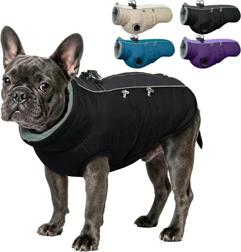 Vista 17 de IDOMIK Abrigo cálido para perros con arnés, chaquetas reflectantes impermeables para perros pequeños, medianos y grandes, chaqueta de invierno