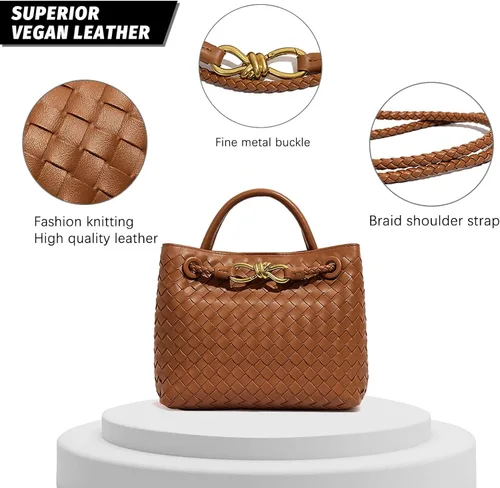 Vista 4 de Bolsa tejida para mujer, bolsa tejida con asa superior, bolsa de hombro tejida, bolsa cruzada