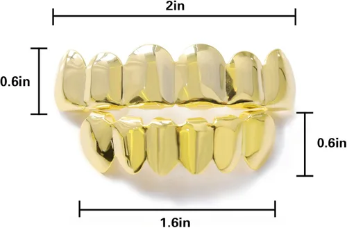 Vista 4 de TSANLY Gold Grillz 6 Teeth Mouth 24K Plated Gold Top & Bottom Grills Caps Set for Son + Extra Molding Bars + Microfiber Cloth