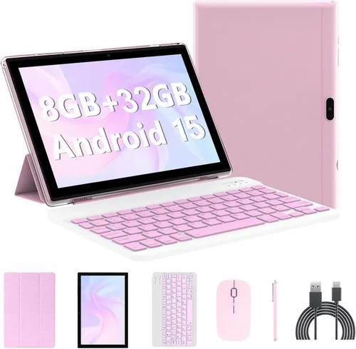 Vista 9 de Tablet de 10 pulgadas con teclado Tablet 2 en 1 Tableta Android 14 Tabletas Incluye estuche ratón lápiz capacitivo batería de 6000 mAh 8GB+64GB