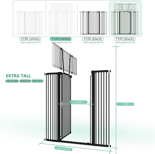 Vista 3 de Jiprlak51 Puerta para gatos extra alta para puerta – Puerta para mascotas extra ancha de 28.5"-48.7" con puerta ajustable para gatos, cierre Negro