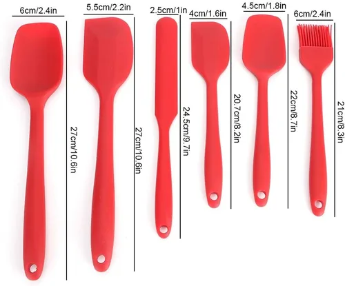 Vista 6 de Silicone Spatula Set 6PCS Food Grade Silicone Cooking Baking Utensils Kit with Scraper Brush Spoon for Kitchen Non Stick Cookware Heat Up to 230℃ Red