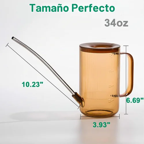 Vista 5 de Tennedriv Green Lata de riego con boquilla larga, para interior, pequeñas latas de riego para plantas de casa, flores, suculentas (marrón)