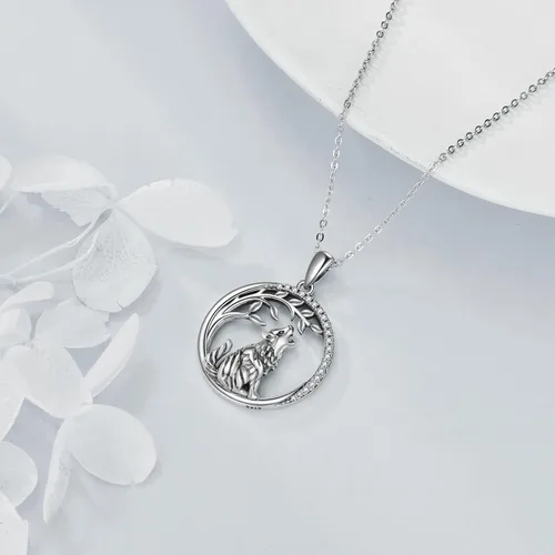 Vista 3 de Collar de plata de ley 925 con colgante de árbol de la vida, diseño de caballo, jirafa, lobo, hongo, joyería fina, regalos para mujeres y niñas