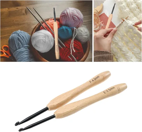 Vista 3 de Create idea Juego de 9 ganchos de ganchillo con mango plano ergonómico, agarre de madera para tejer a ganchillo, suministros ligeros de 0.079